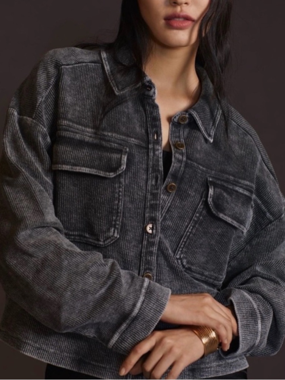 NWOT Anthropologie Pilcro shrunken shacket acid washed black M